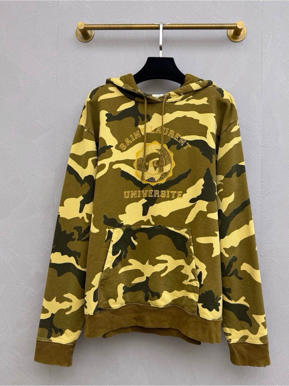 Saint Laurent Camouflage Crewneck Hoodie - Olive & Yellow
